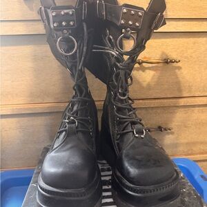 Demonia Black Combat Boots with Studded Straps